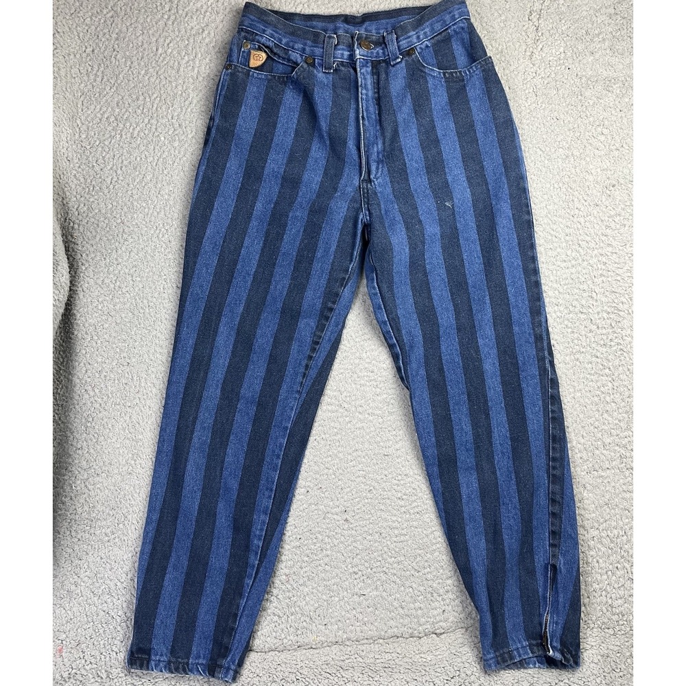 VTG Zena Jeans Women Sz 8 Blue Striped‎ HighRise Taper Grunge 90s Bareback